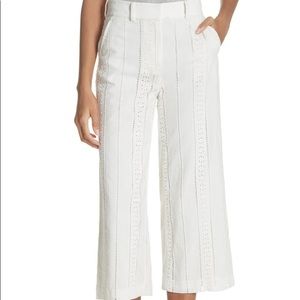 Veronica Beard Leta Crochet Lace Insert White Pant